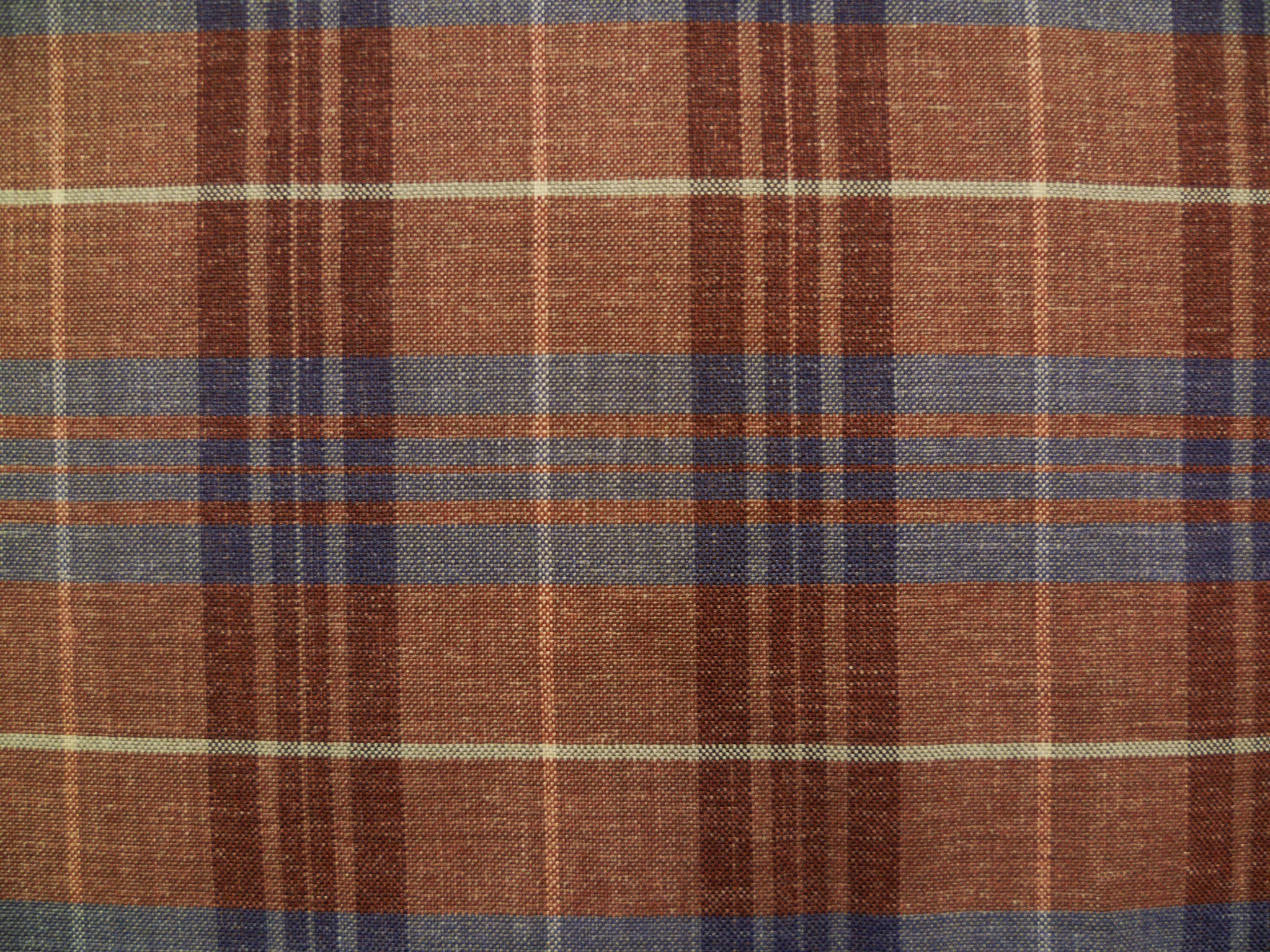 Terracotta,Blue and White Overchecked Tropical Wool