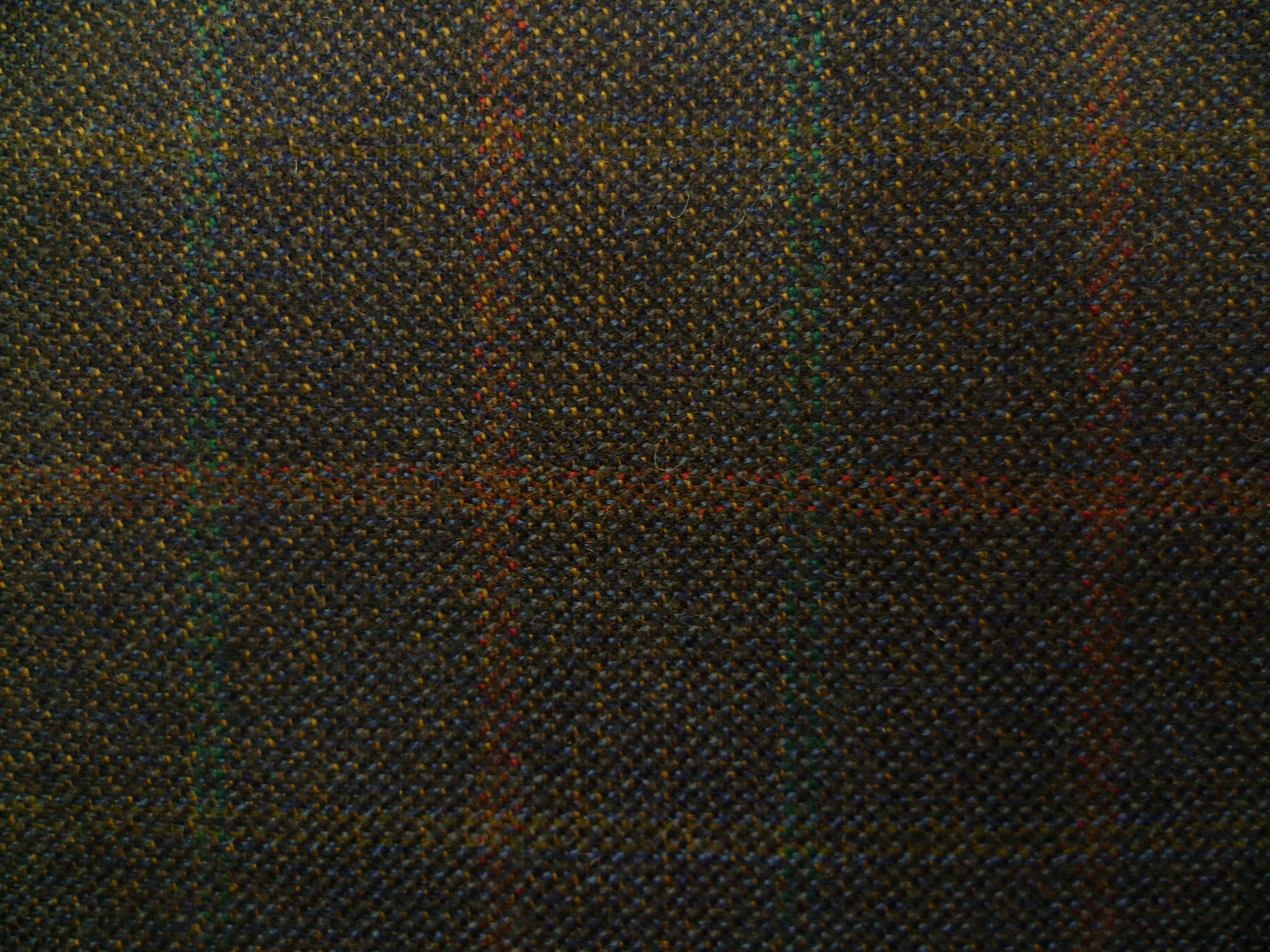 Navy Blue, Terracotta and Copper Green Checked Luxury Worsted Wool