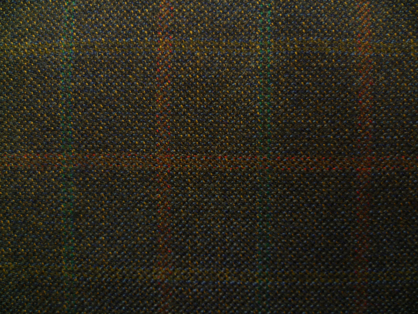 Navy Blue, Terracotta and Copper Green Checked Luxury Worsted Wool
