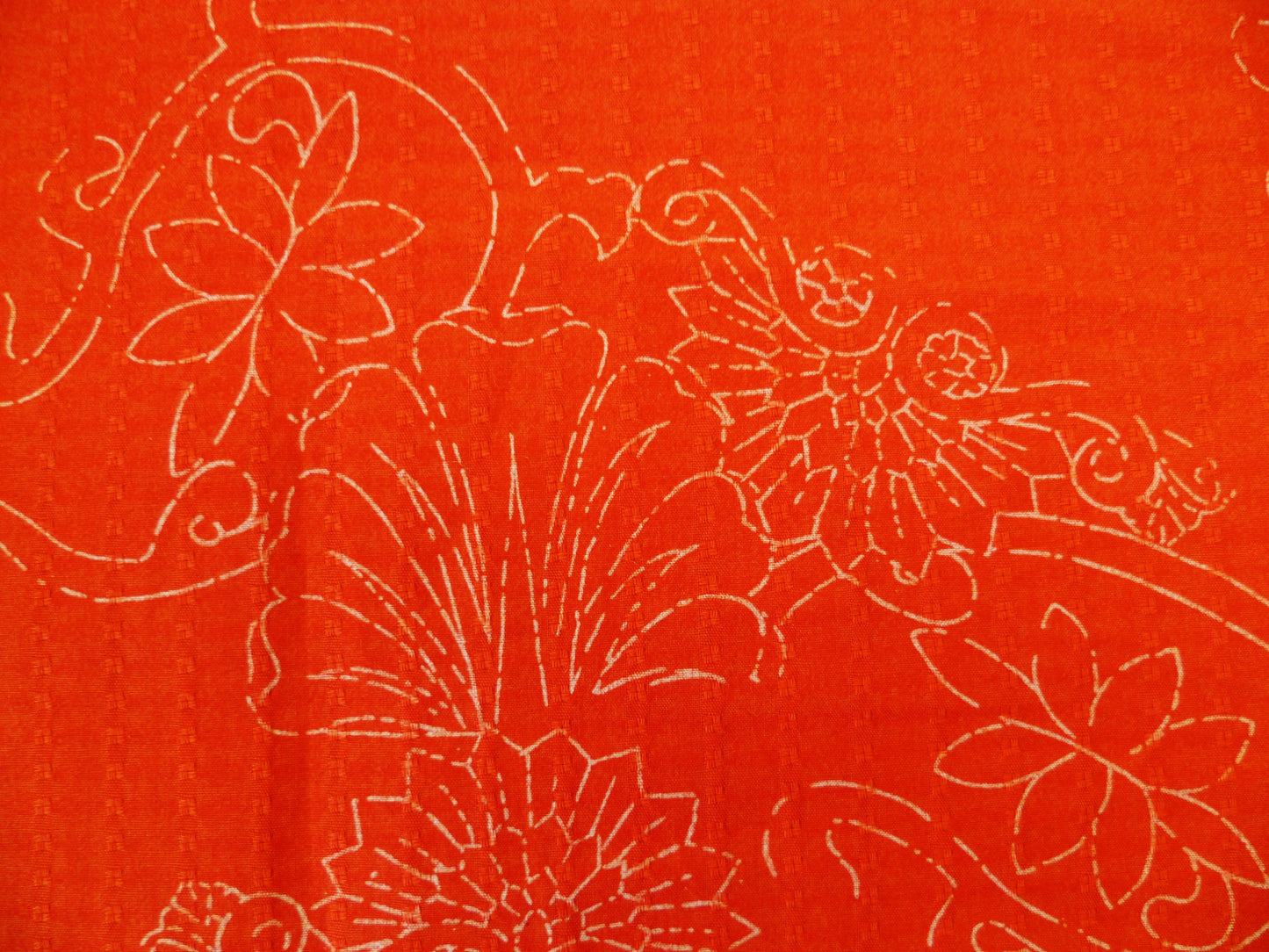 Orange with White Floral Pattern Cotton-Linen