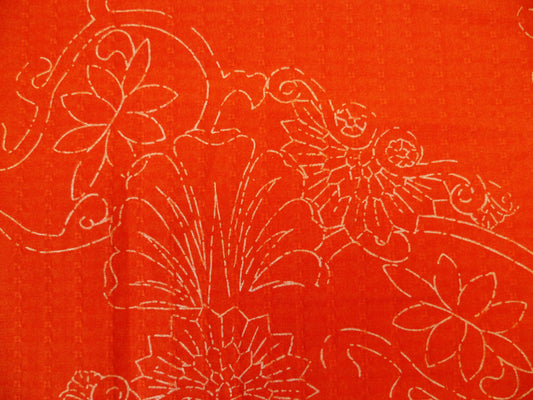 Orange with White Floral Pattern Cotton-Linen