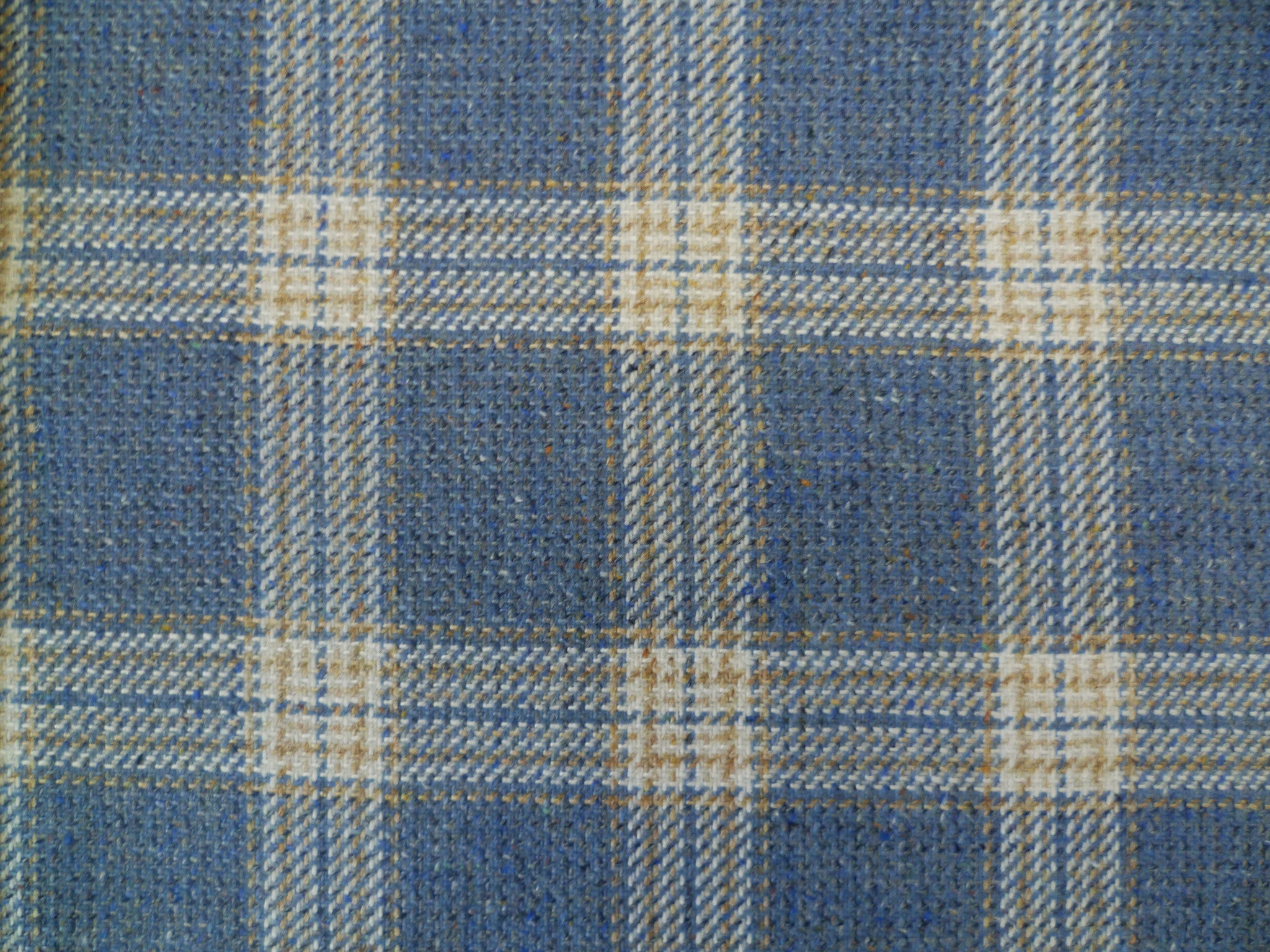 Steel Blue, Beige and Cream Overchecked Wool-Silk