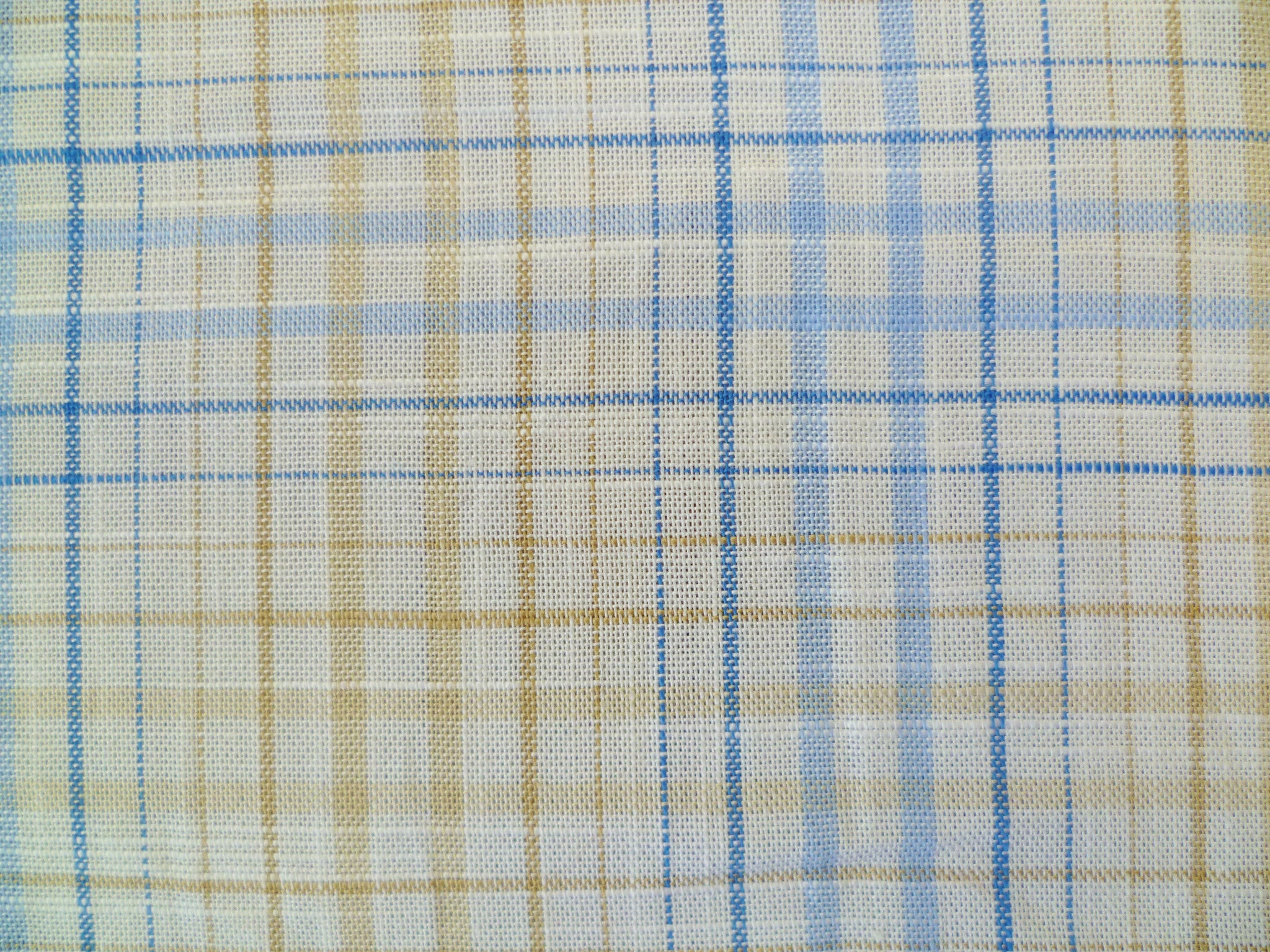 Ocean Blue, Light Blue, Cream and Ecru Checked Cotton-Linen