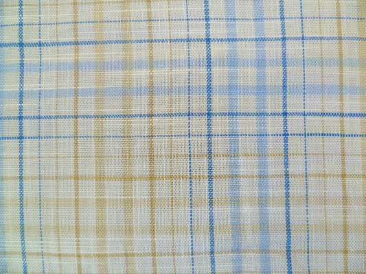 Ocean Blue, Light Blue, Cream and Ecru Checked Cotton-Linen