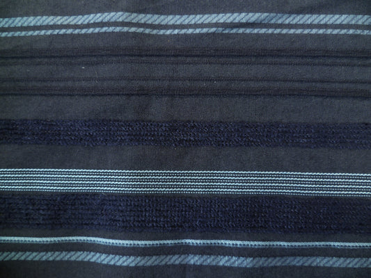 Navy, Metallic Light Blue and Textured Horizontal Striped Cotton-Linen