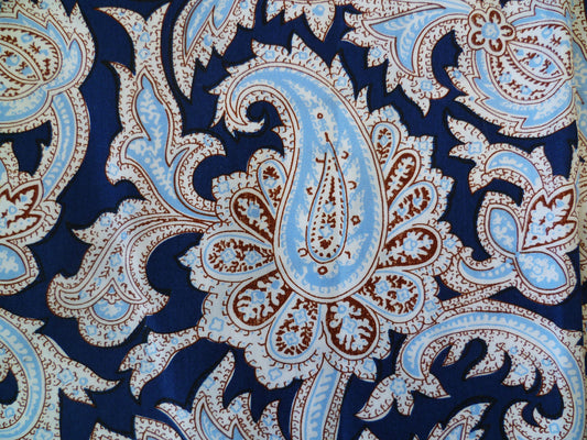 Navy, Light Blue, Red-Brown and White Paisley Patterned Cotton