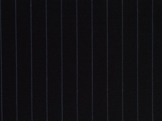 Navy Blue and Powder Blue Striped Wool Worsted
