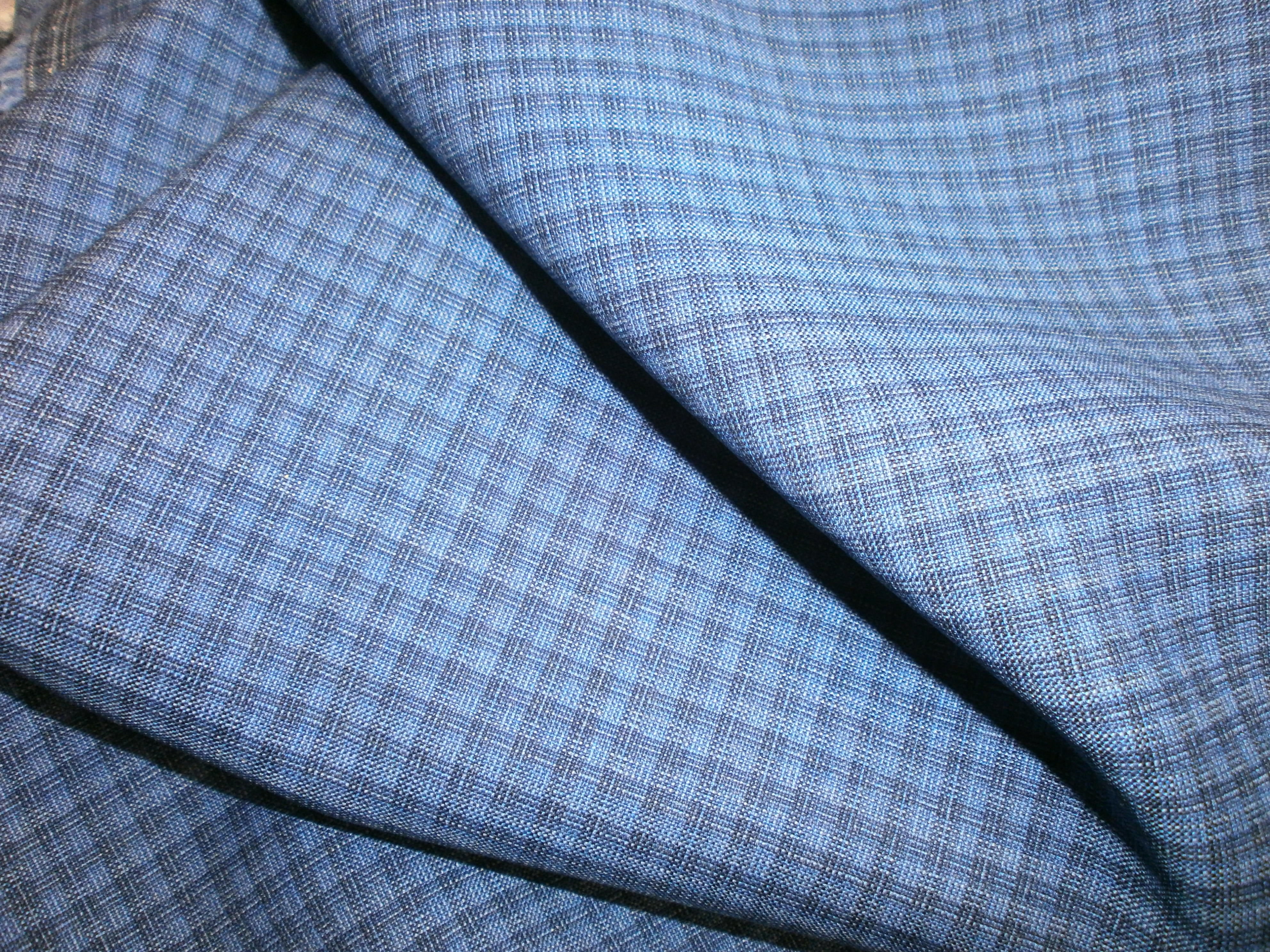 Blue Navy Check Linen Wool Blazer Suiting