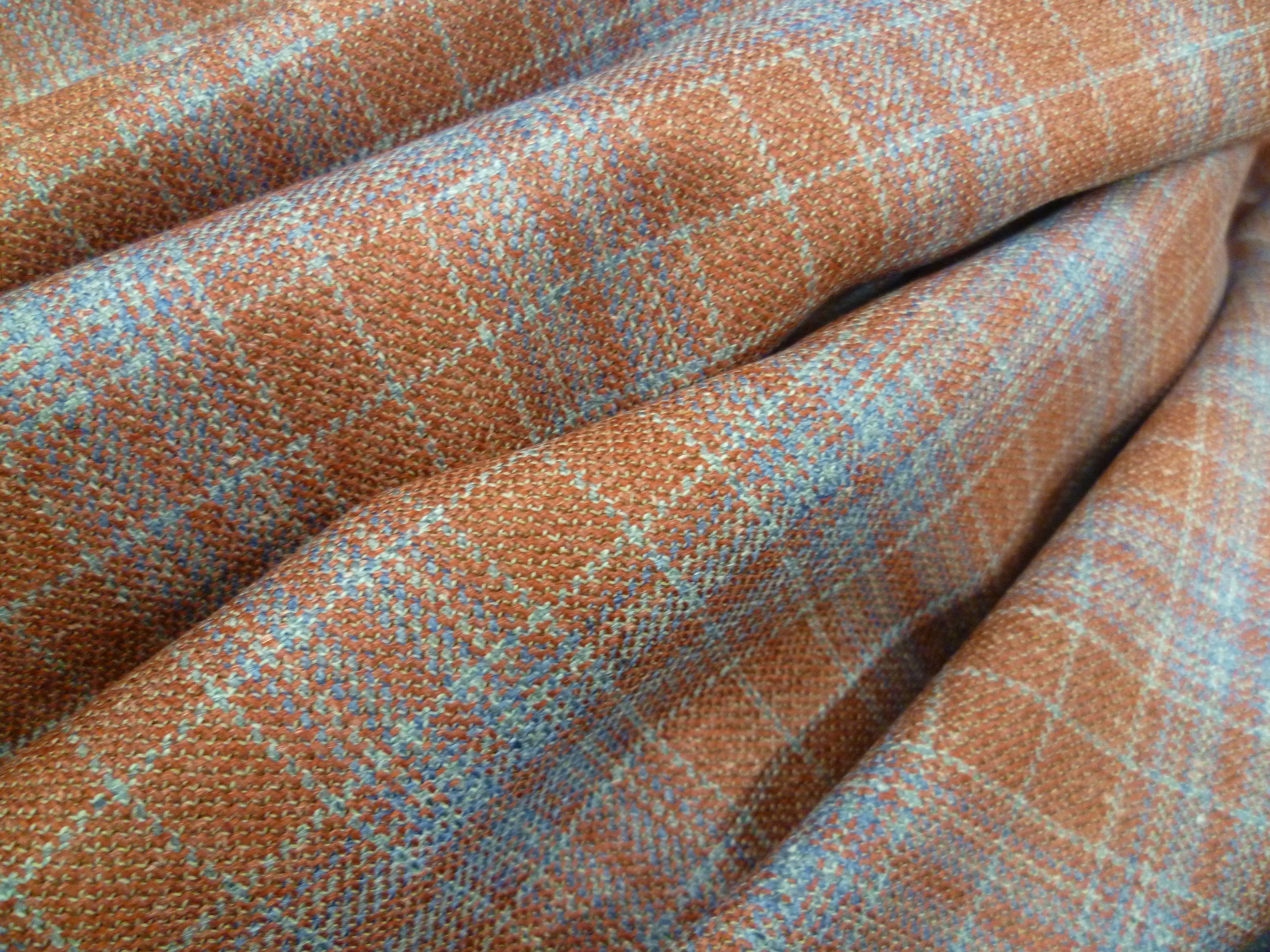 Blue Orange Check Silk Wool Blazer Coating