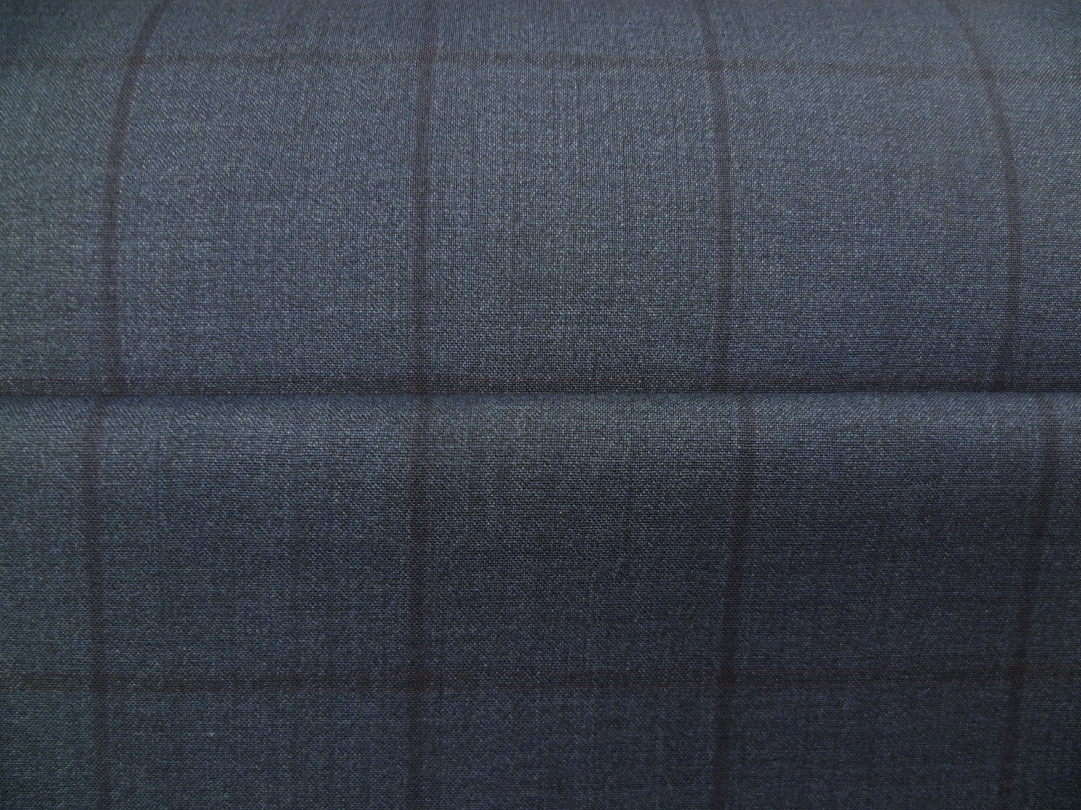 Blue Wine Red Check Worsted Wool Blazer Suiting