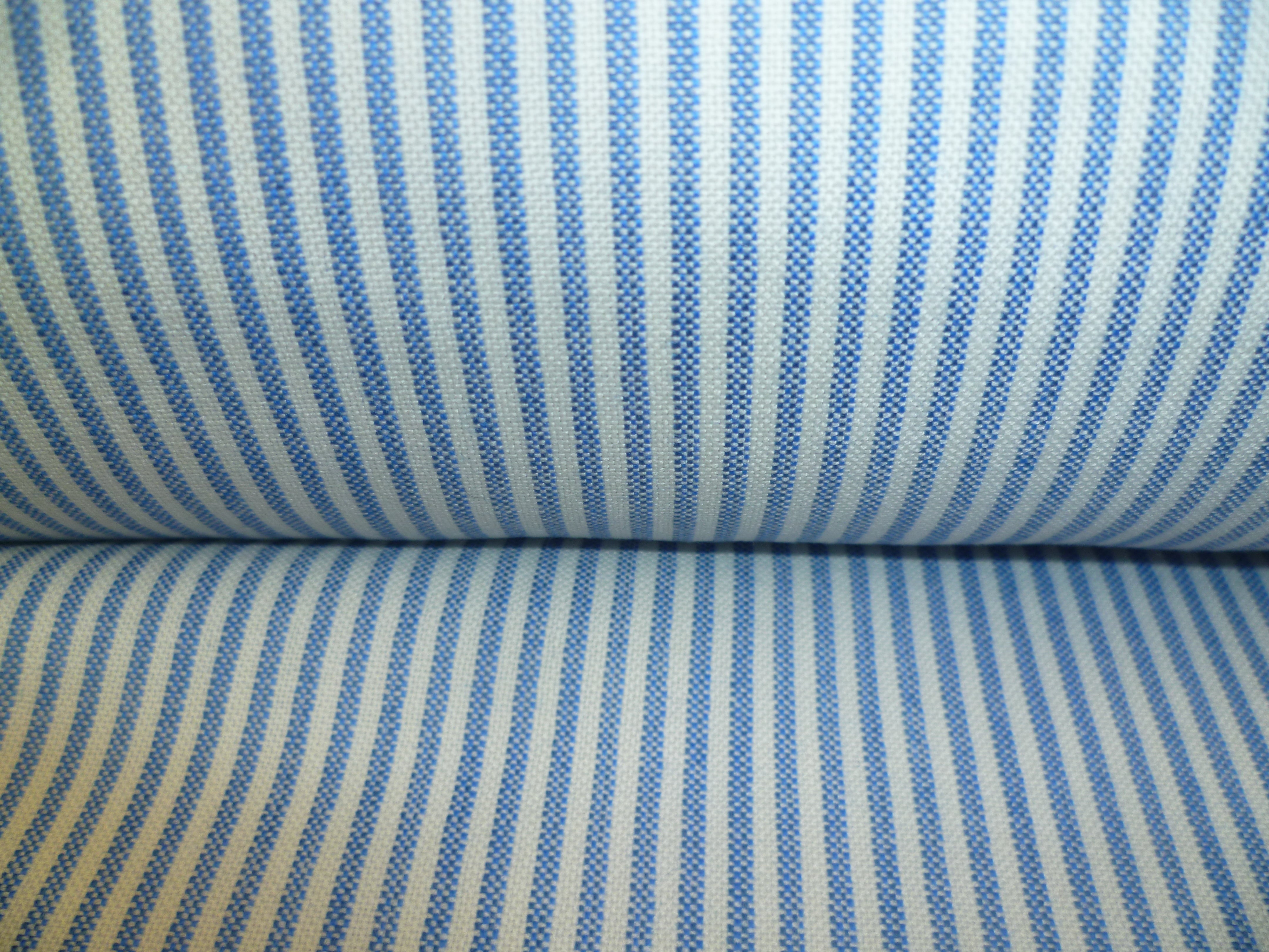 Caroline Blue White Stripe Linen Cotton Wool Suiting