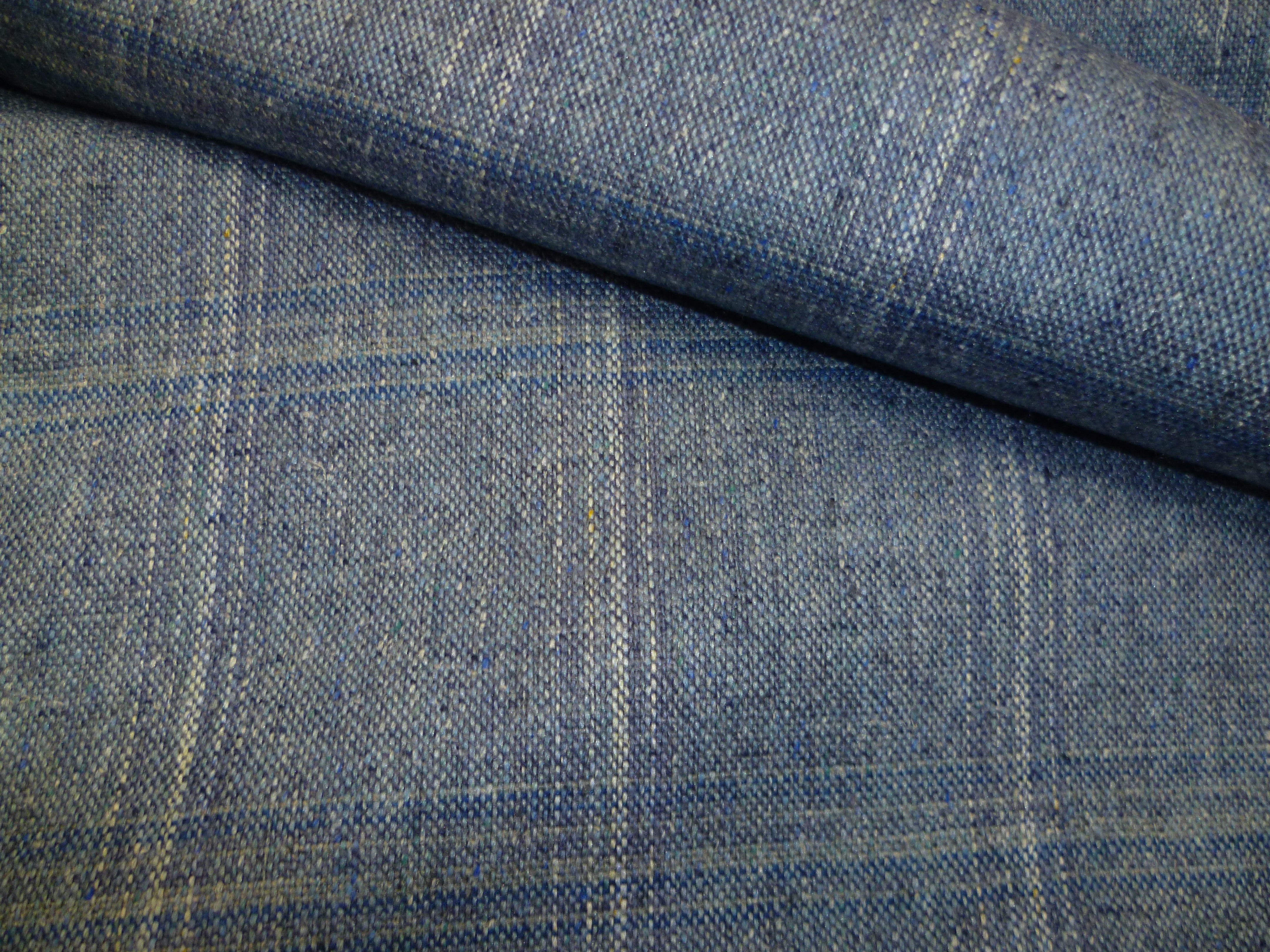 French Blue White Check Silk Blazer Suiting