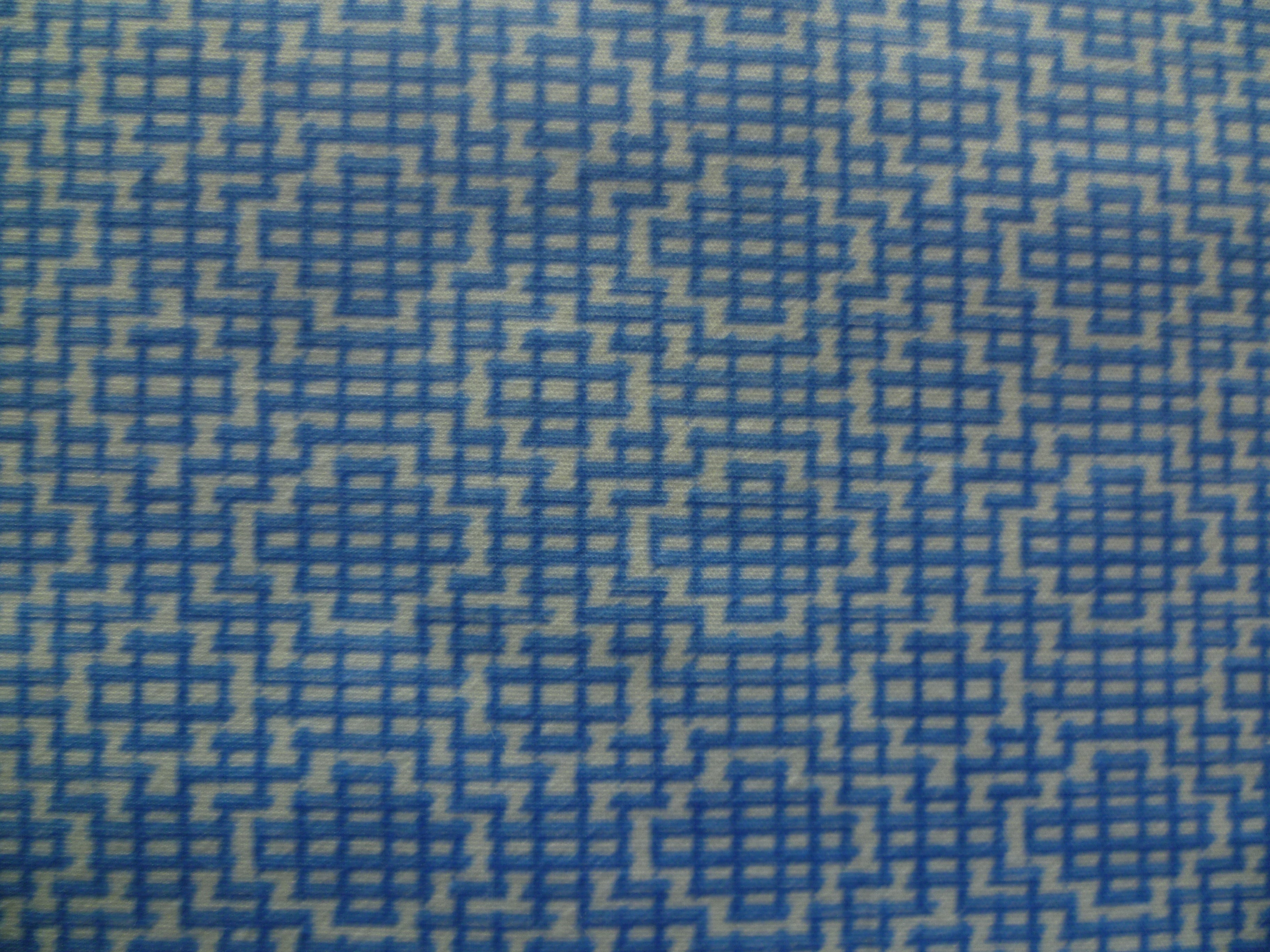French Blue White Geometric Cotton Shirting
