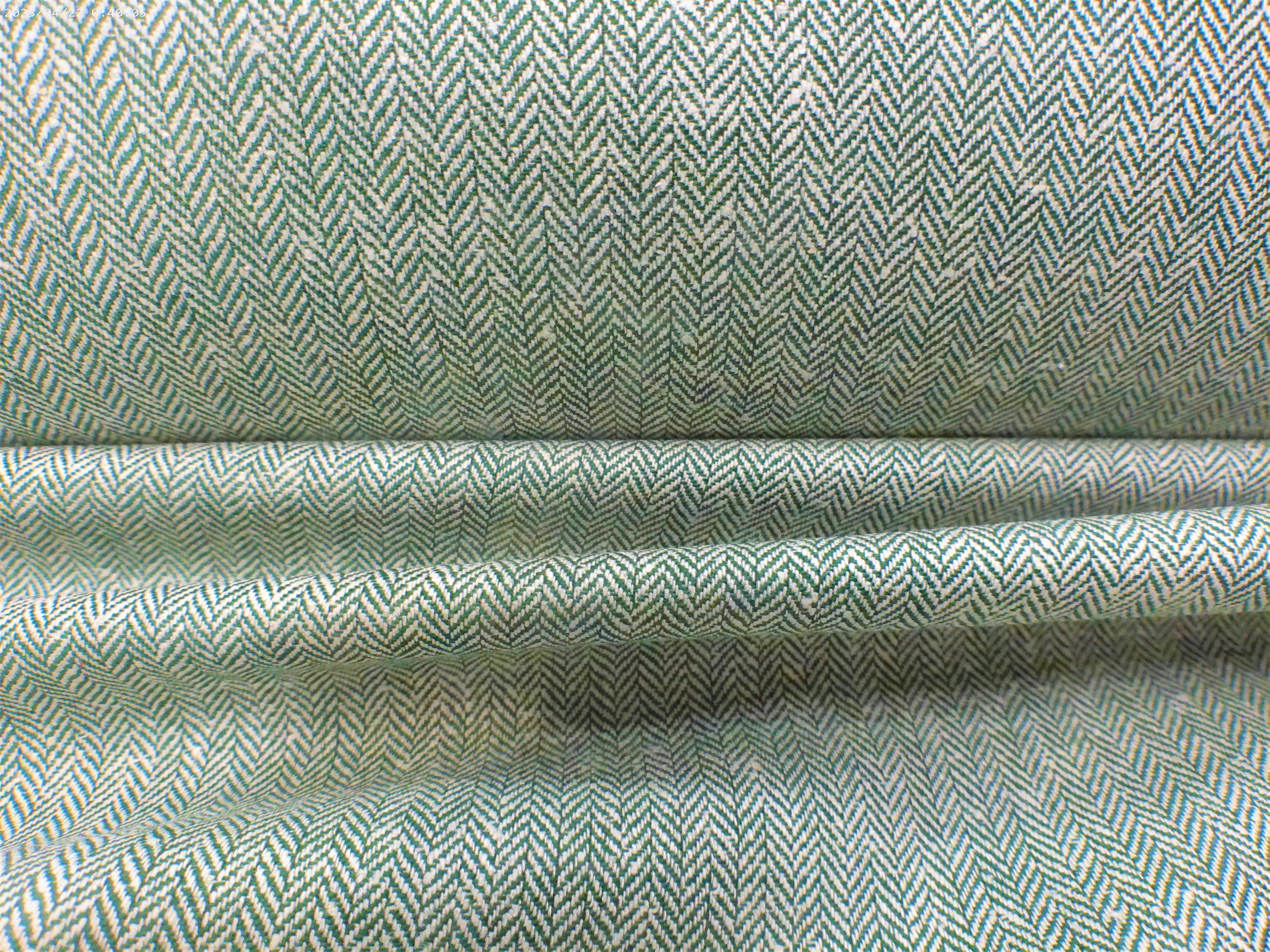 Green White Herringbone Silk Linen Blazer Suiting