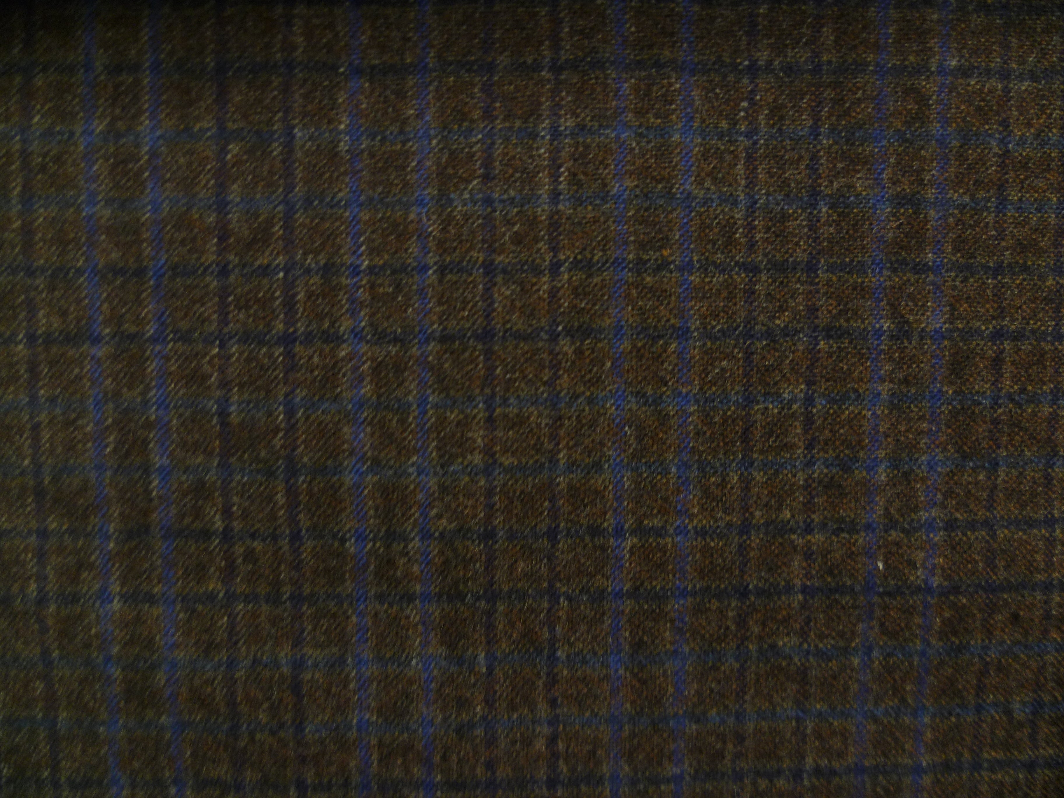 Navy Brown Check Worsted Wool Blazer Suiting