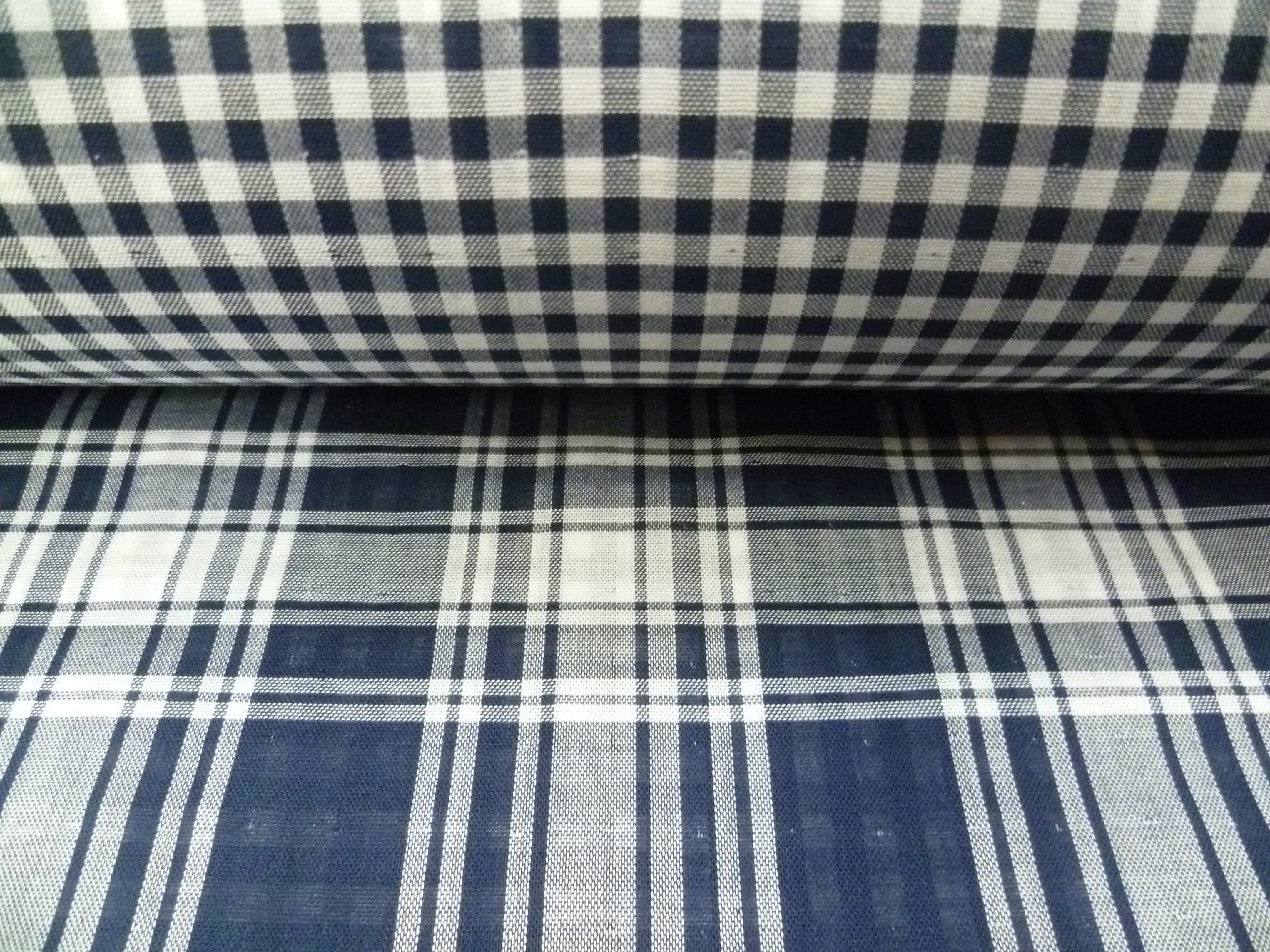 Navy White Plaid Cotton Shirting