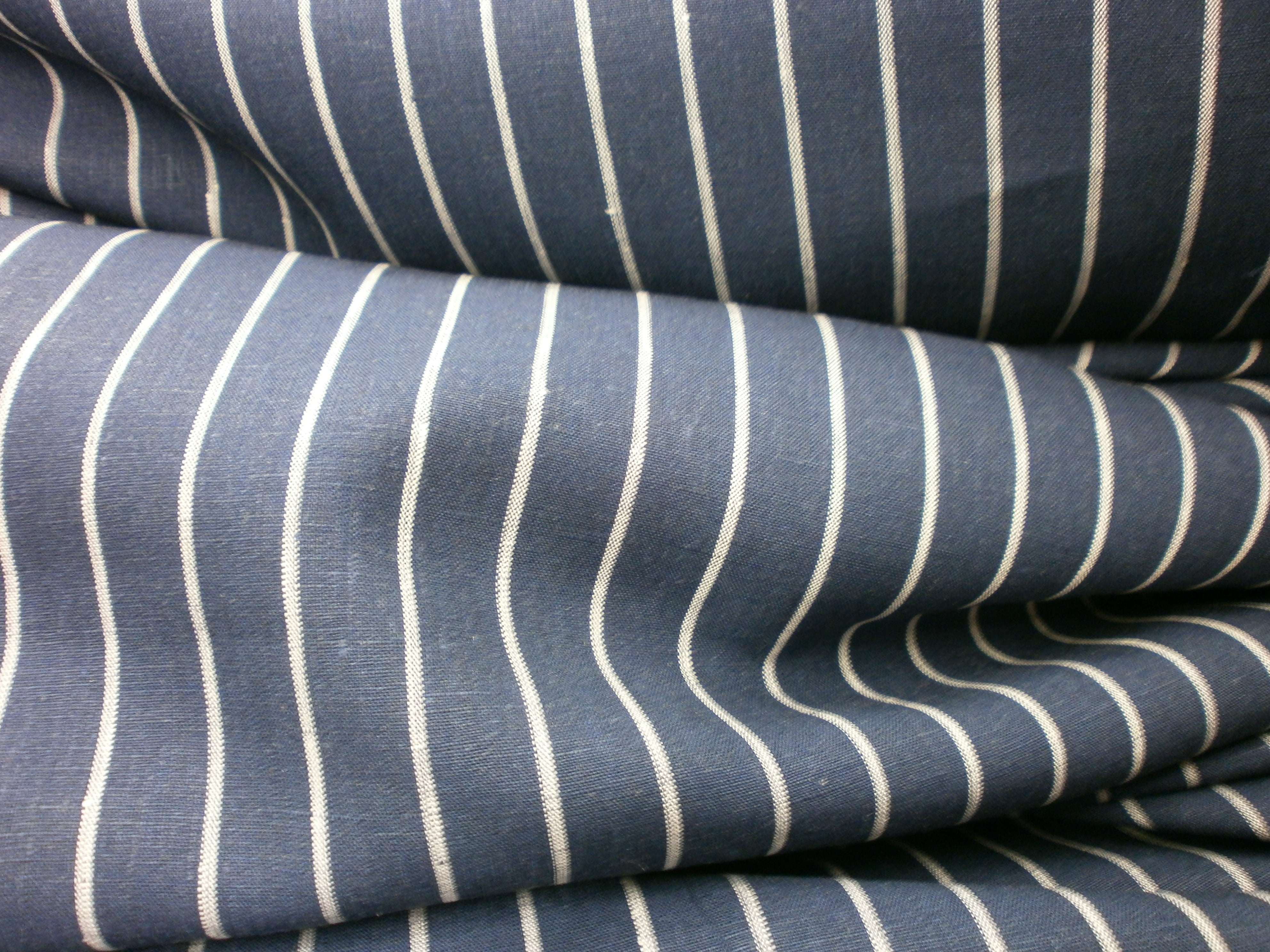 Navy White Stripe Linen Suiting
