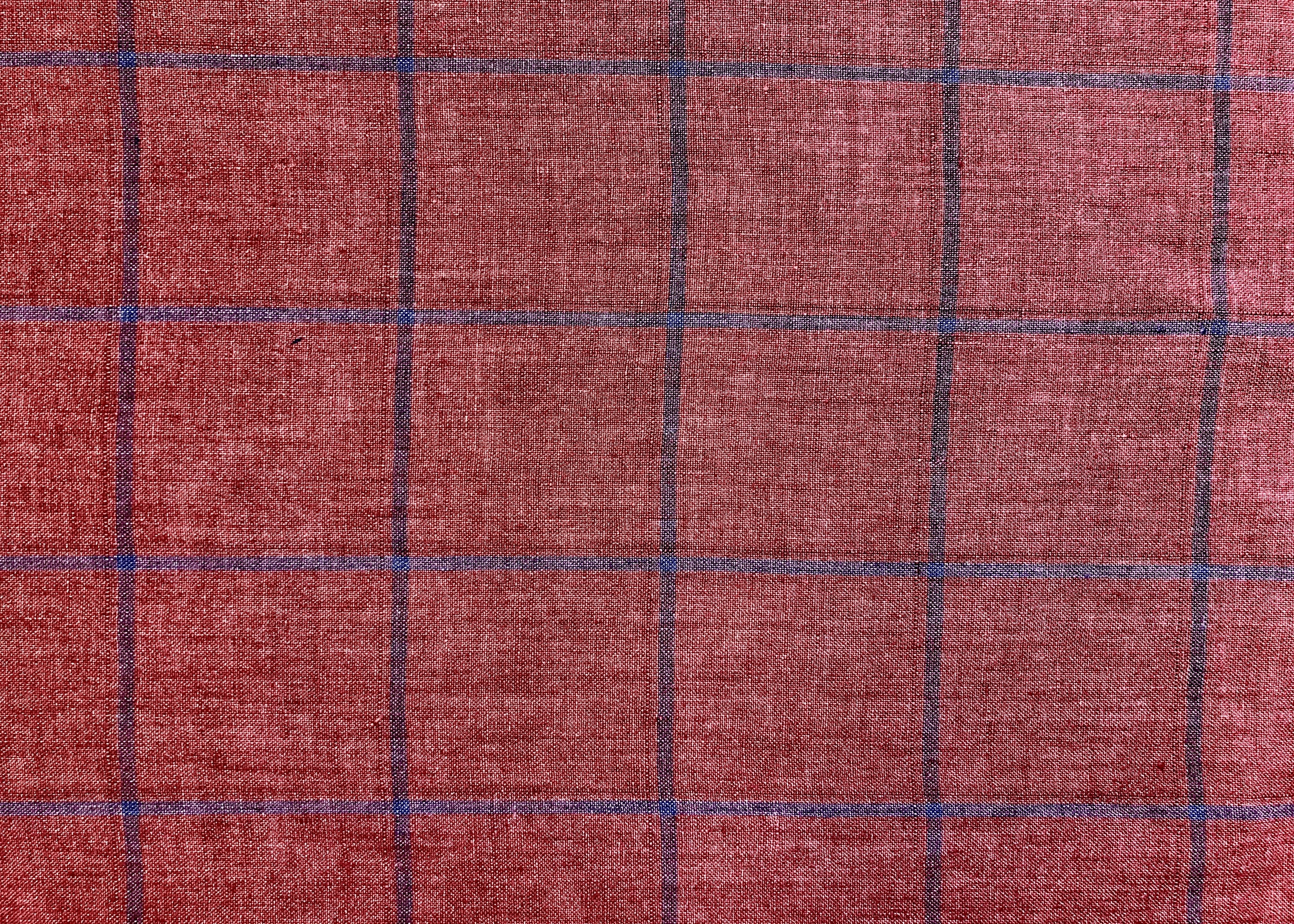 Red Blue Check Linen Suiting
