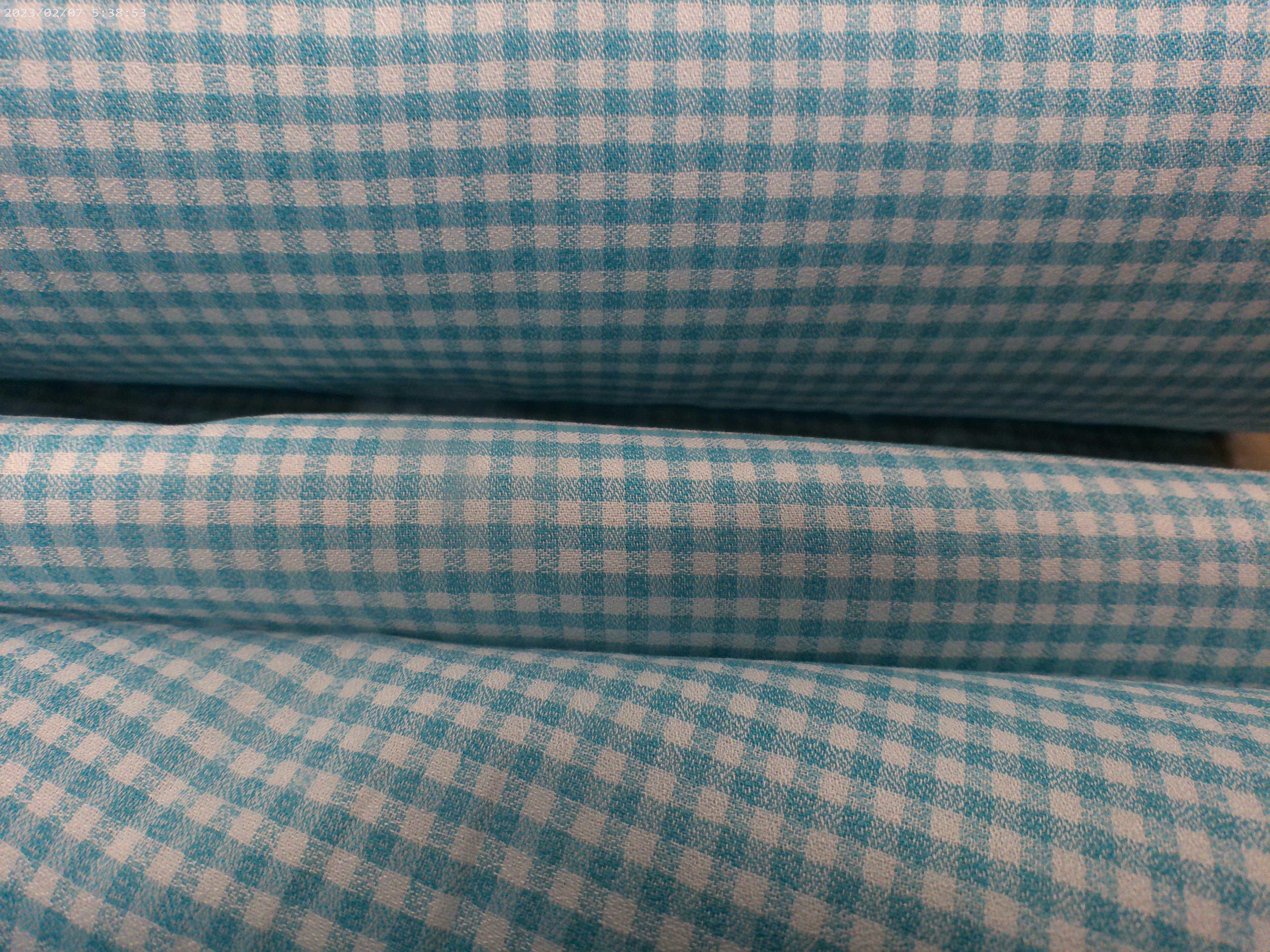 Teal Blue White Check Egyptian Cotton Shirting
